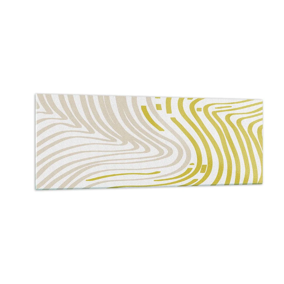 Cuadro sobre vidrio - Impresiones sobre Vidrio - Un patrón abstracto con líneas onduladas en tonos amarillo y beige. - 140x50cm - Composición curvada - Decoración de pared moderna para salón y dormitorio ARTTOR