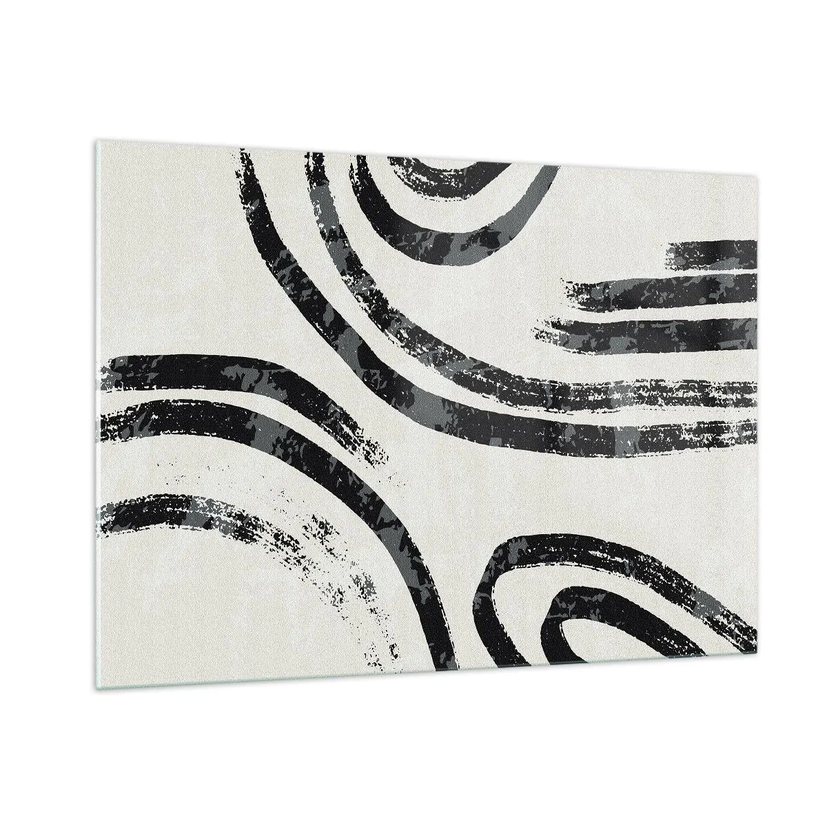 Cuadro sobre vidrio - Impresiones sobre Vidrio - Líneas semicirculares negras en una abstracción minimalista sobre un fondo claro. - 100x70cm - A medias - Decoración de pared moderna para salón y dormitorio ARTTOR