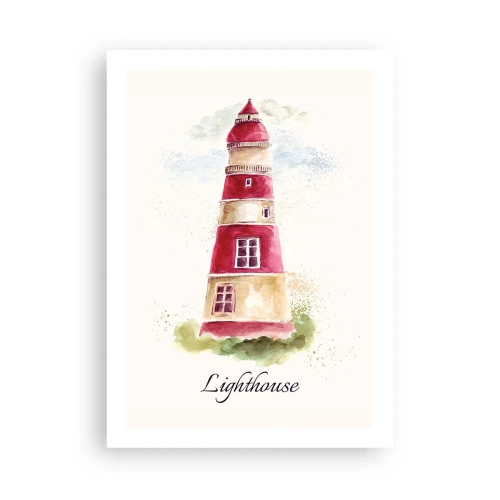 Póster - Ilustración de acuarela de un faro sobre un fondo claro - 50x70cm - Siempre observando - Decoración de pared moderna para salón y dormitorio ARTTOR