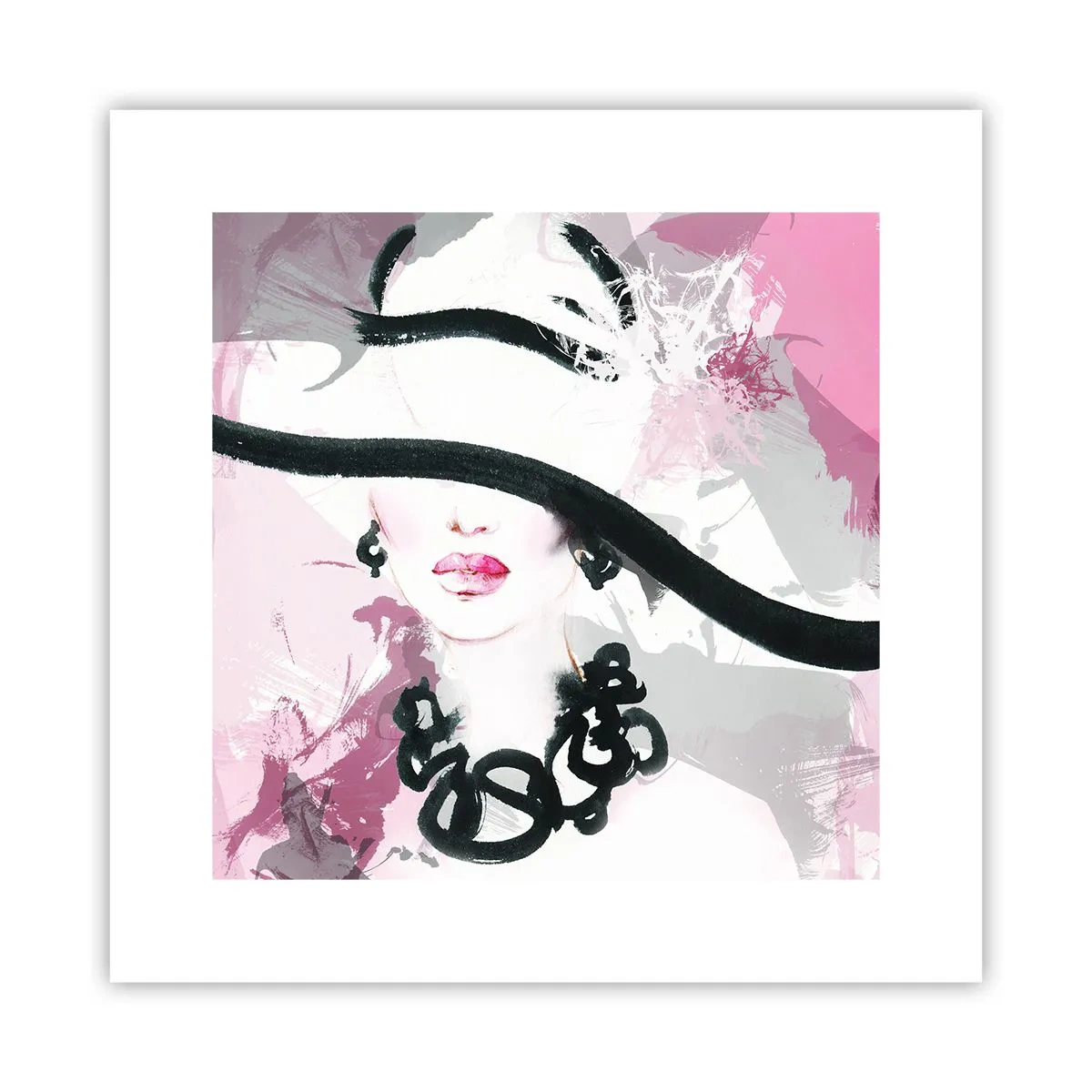 Póster - Retrato de una dama en negro y rosa - 30x30 cm