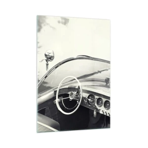 Cuadro sobre vidrio - Impresiones sobre Vidrio - Cabina de coche clásico en blanco y negro - 50x70cm - Tiempo para los ricos - Decoración de pared moderna para salón y dormitorio ARTTOR