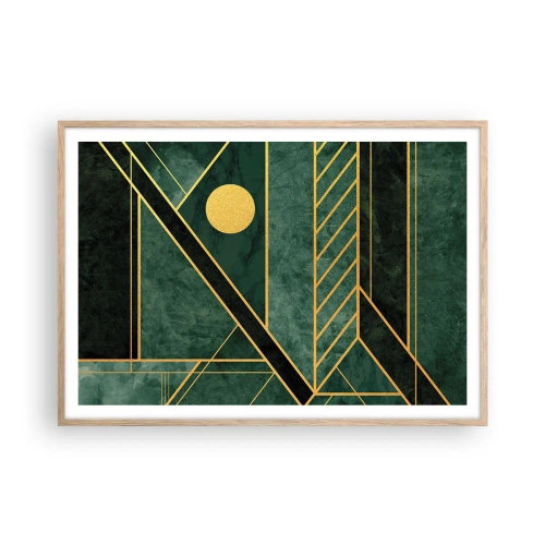 Póster en marco roble claro - La dinámica del oro y el azul - 100x70 cm