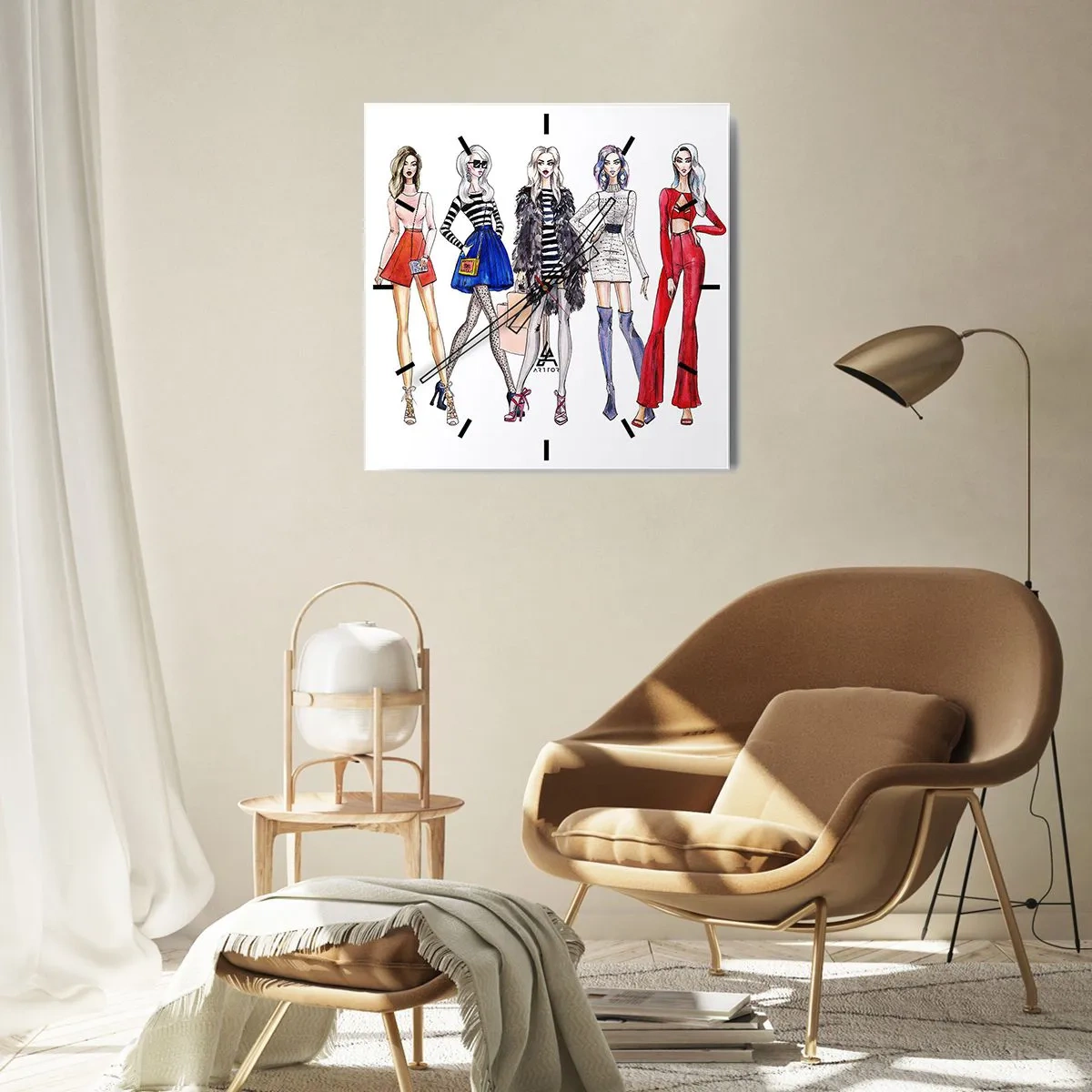 Reloj de pared - Reloj de vidrio - Ilustraciones elegantes de siluetas de moda - 30x30cm - Every week Fashion Week - Decoración de pared moderna para salón y dormitorio ARTTOR