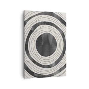Cuadro sobre lienzo - Impresión de Imagen - Círculos concéntricos en blanco y negro sobre un fondo claro - 70x100cm - En el centro mismo - Decoración de pared moderna para salón y dormitorio ARTTOR