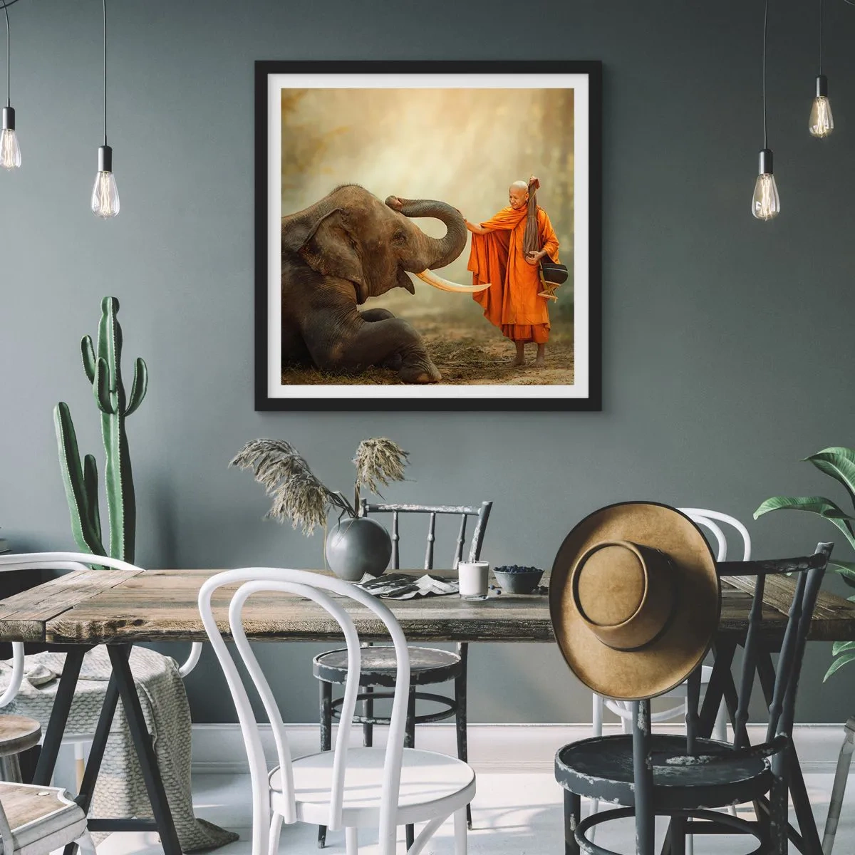 Póster en marco negro - Un encuentro en un viaje - 30x30 cm