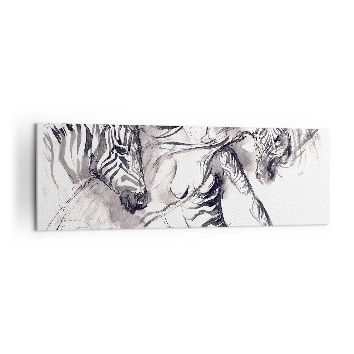 Cuadro sobre lienzo - Impresión de Imagen - Una mujer en una danza dinámica con cebras en una estética en blanco y negro. - 160x50cm - Bailando con las cebras - Decoración de pared moderna para salón y dormitorio ARTTOR
