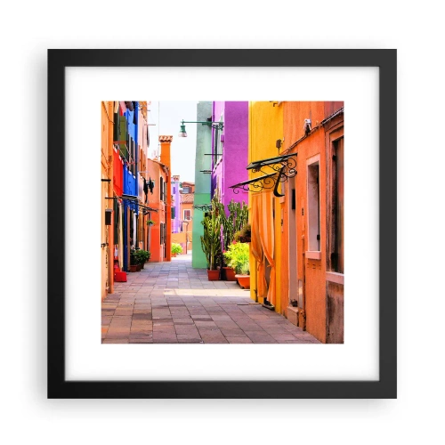 Póster en marco negro - El callejón arco iris - 30x30 cm
