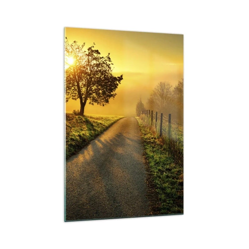Cuadro sobre vidrio - Impresiones sobre Vidrio - Una pintoresca carretera al atardecer con un árbol solitario al fondo. - 70x100cm - Tarde melosa - Decoración de pared moderna para salón y dormitorio ARTTOR