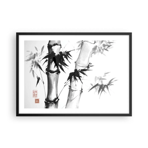 Póster en marco negro - Bambú de acuarela de estilo japonés sobre un fondo blanco. - 70x50cm - Primer plano de Oriente - Decoración de pared moderna para salón y dormitorio ARTTOR