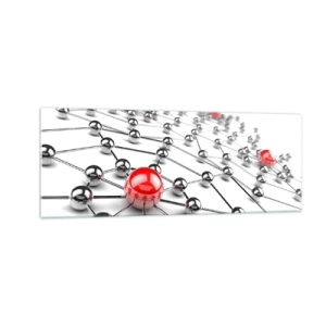 Cuadro sobre vidrio - Impresiones sobre Vidrio - Una red de bolas metálicas con acentos rojos. - 140x50cm - Una red plateada - Decoración de pared moderna para salón y dormitorio ARTTOR