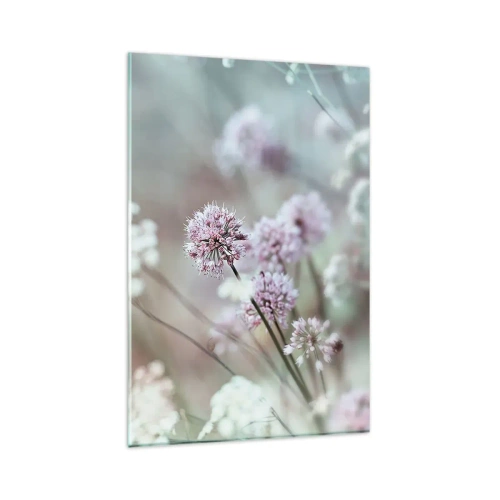 Cuadro sobre vidrio - Impresiones sobre Vidrio - Delicadas flores en tonos pastel. - 80x120cm - Dulces filigranas de hierbas - Decoración de pared moderna para salón y dormitorio ARTTOR