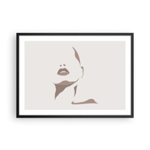 Póster en marco negro - Contorno minimalista del rostro de una mujer en delicados tonos beige. - 70x50cm - Creación a partir de la luz y la sombra - Decoración de pared moderna para salón y dormitorio ARTTOR