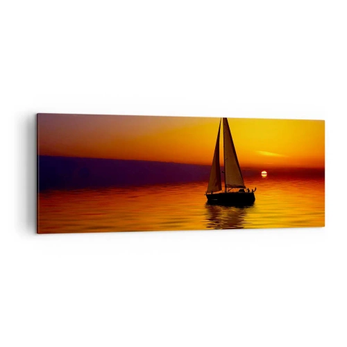 Cuadro sobre lienzo - Impresión de Imagen - Un velero en un mar tranquilo al atardecer. - 140x50cm - Qué tranquilo el anochecer… - Decoración de pared moderna para salón y dormitorio ARTTOR
