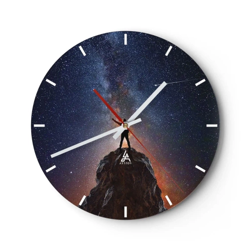 Reloj de pared - Reloj de vidrio - Una figura en la cima de una montaña bajo un cielo estrellado. - 30x30cm - ¡El poder está conmigo! - Decoración de pared moderna para salón, cocina y dormitorio ARTTOR