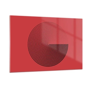 Cuadro sobre vidrio - Impresiones sobre Vidrio - Círculos concéntricos negros sobre fondo rojo - 120x80cm - Movimiento circular - Decoración de pared moderna para salón y dormitorio ARTTOR