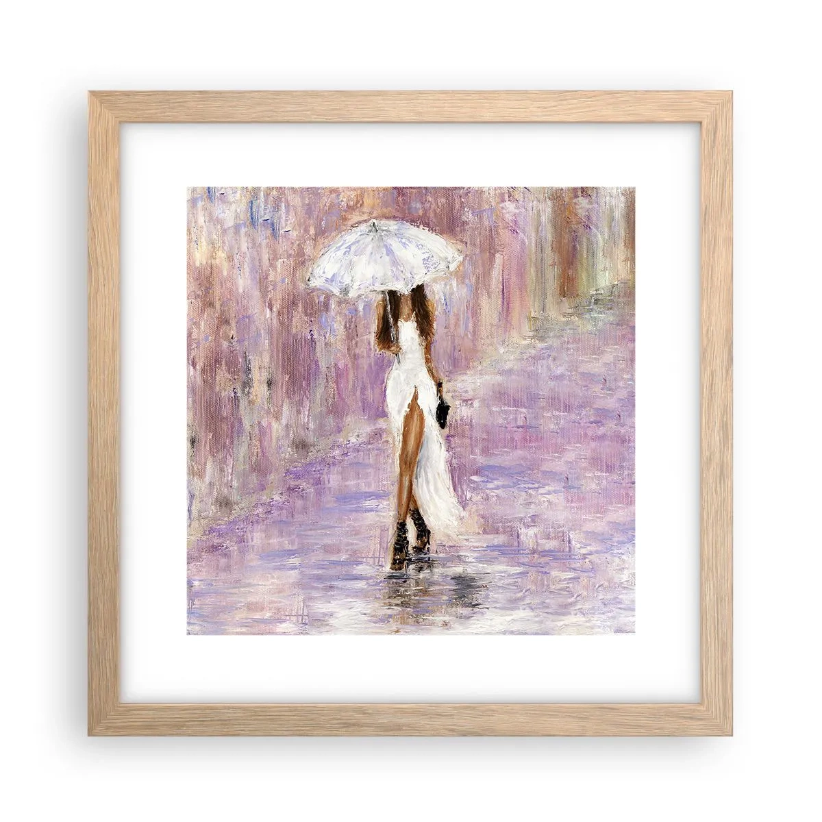 Póster en marco roble claro - En la lluvia de lilas - 30x30 cm