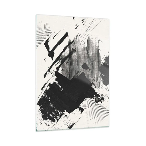 Cuadro sobre vidrio - Impresiones sobre Vidrio - Abstracción expresiva en blanco y negro con trazos dinámicos. - 50x70cm - Abstracción: la expresión del negro - Decoración de pared moderna para salón y dormitorio ARTTOR