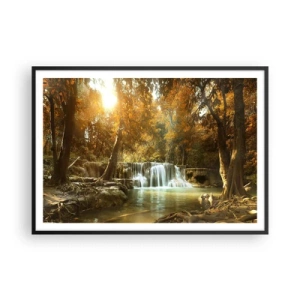 Póster en marco negro - Paisaje otoñal con cascada - 100x70cm - Una cascada en el parque - Decoración de pared moderna para salón y dormitorio ARTTOR