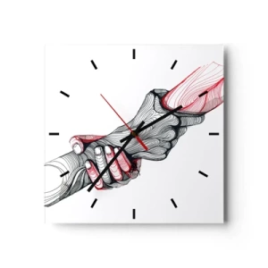 Reloj de pared - Reloj de vidrio - Manos artísticas abrazándose en un estilo minimalista. - 30x30cm - Estás en buenas manos - Decoración de pared moderna para salón y dormitorio ARTTOR