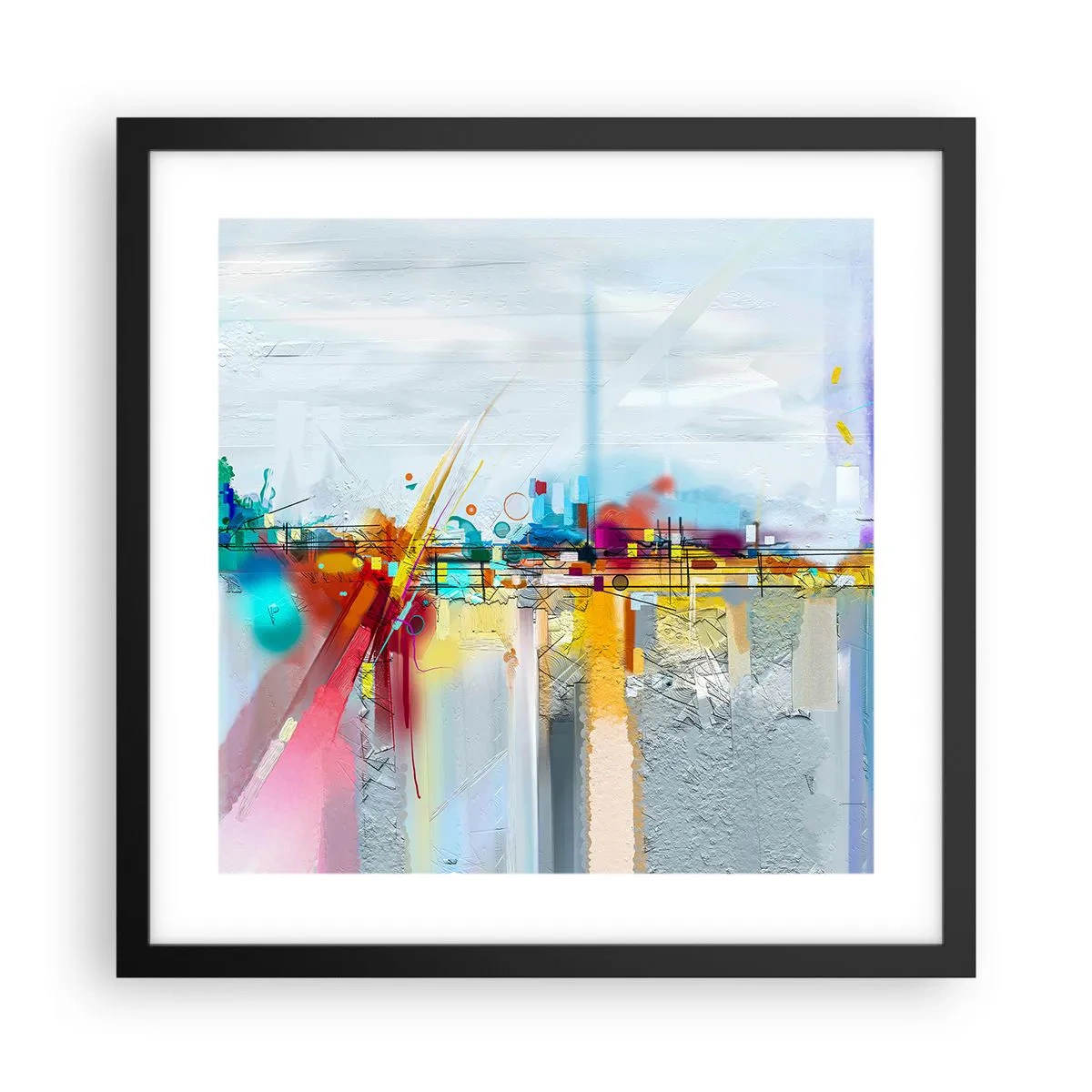 Póster en marco negro - Un puente de alegría sobre el río de la vida - 40x40 cm