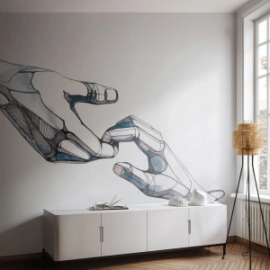 Fotomural Premium Sand - Un dibujo moderno de dos manos en estilo futurista. - 100x70cm - Un buen gesto - Decoración de pared moderna para salón y dormitorio ARTTOR