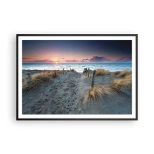 Póster en marco negro - Camino que conduce a la playa al atardecer - 100x70cm - Se derramó un arco iris de luminosidad.... - Decoración de pared moderna para salón y dormitorio ARTTOR