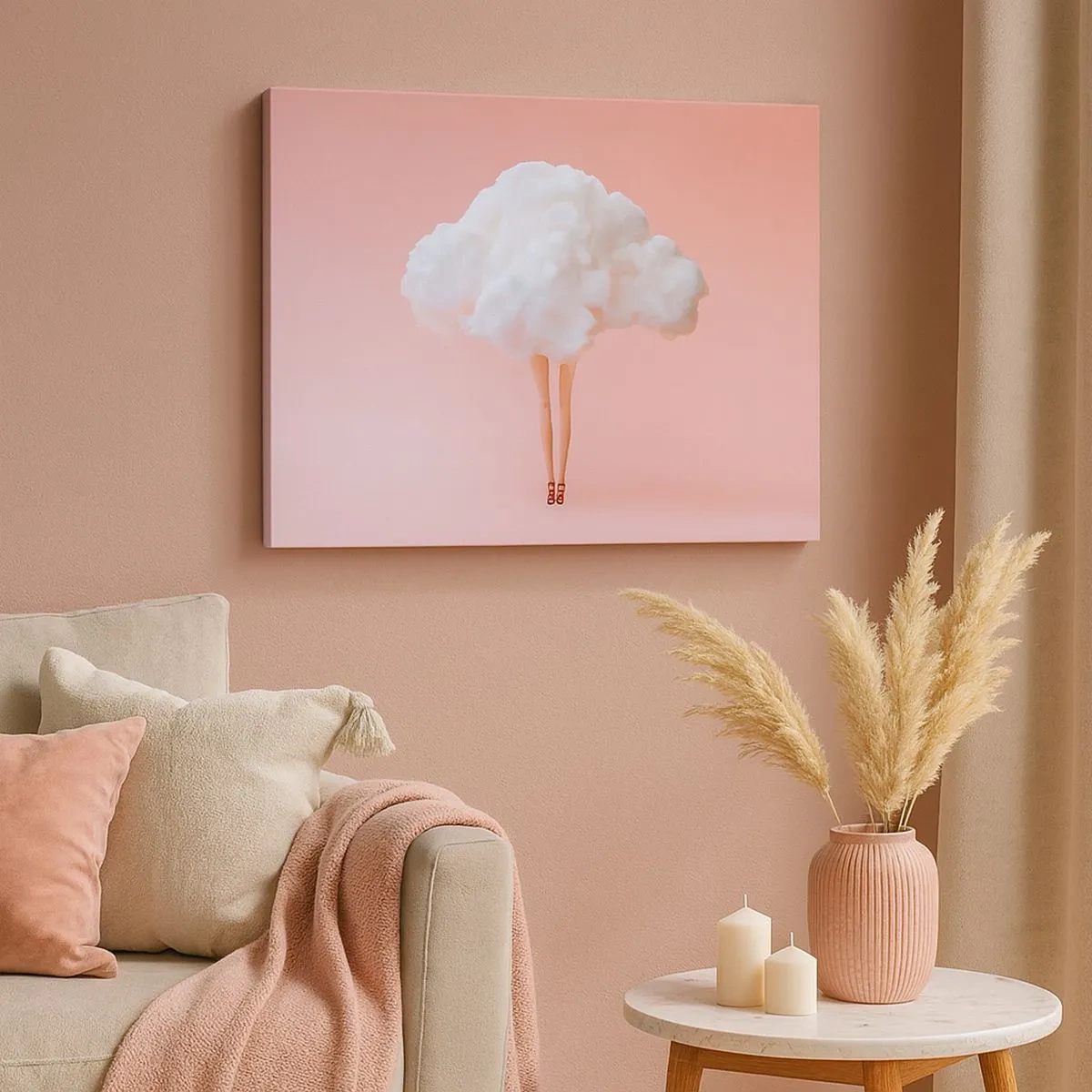 Cuadro sobre lienzo - Impresión de Imagen - Piernas en una nube sobre un fondo rosa - 70x50cm - Dulce promesa - Decoración de pared moderna para salón y dormitorio ARTTOR