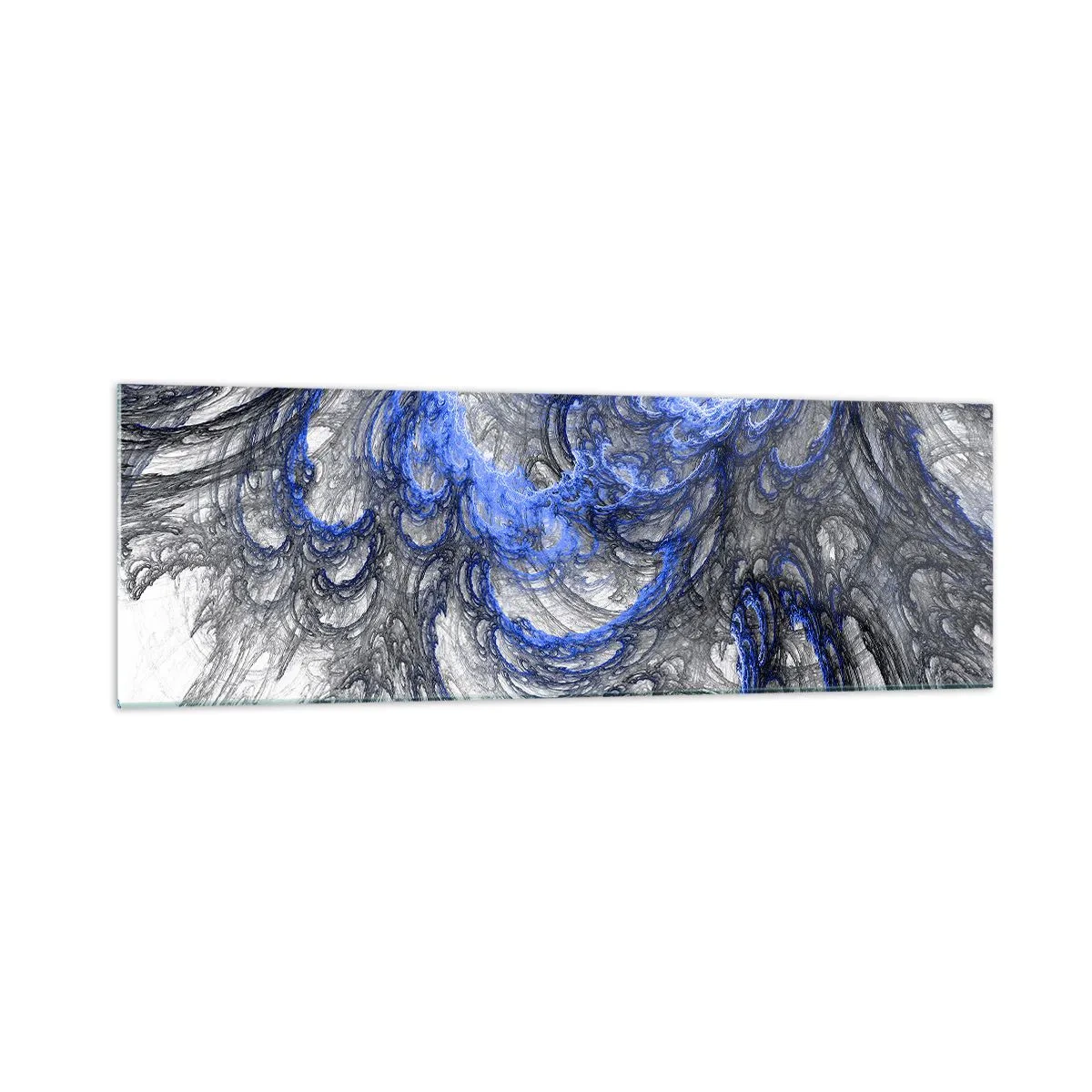 Cuadro sobre vidrio - Impresiones sobre Vidrio - Ondas abstractas en tonos azules y grises - 160x50cm - El nacimiento de una ola - Decoración de pared moderna para salón y dormitorio ARTTOR