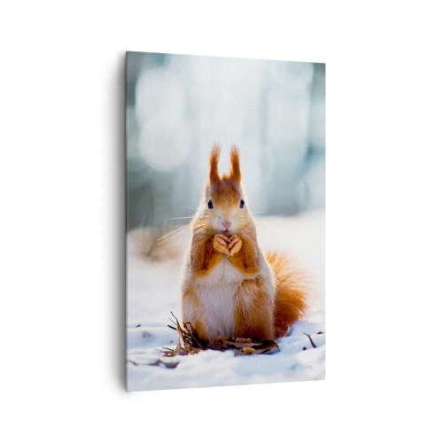 Cuadro sobre lienzo - Impresión de Imagen - Una ardilla en un paisaje invernal. - 80x120cm - ¿Qué estás mirando? - Decoración de pared moderna para salón y dormitorio ARTTOR
