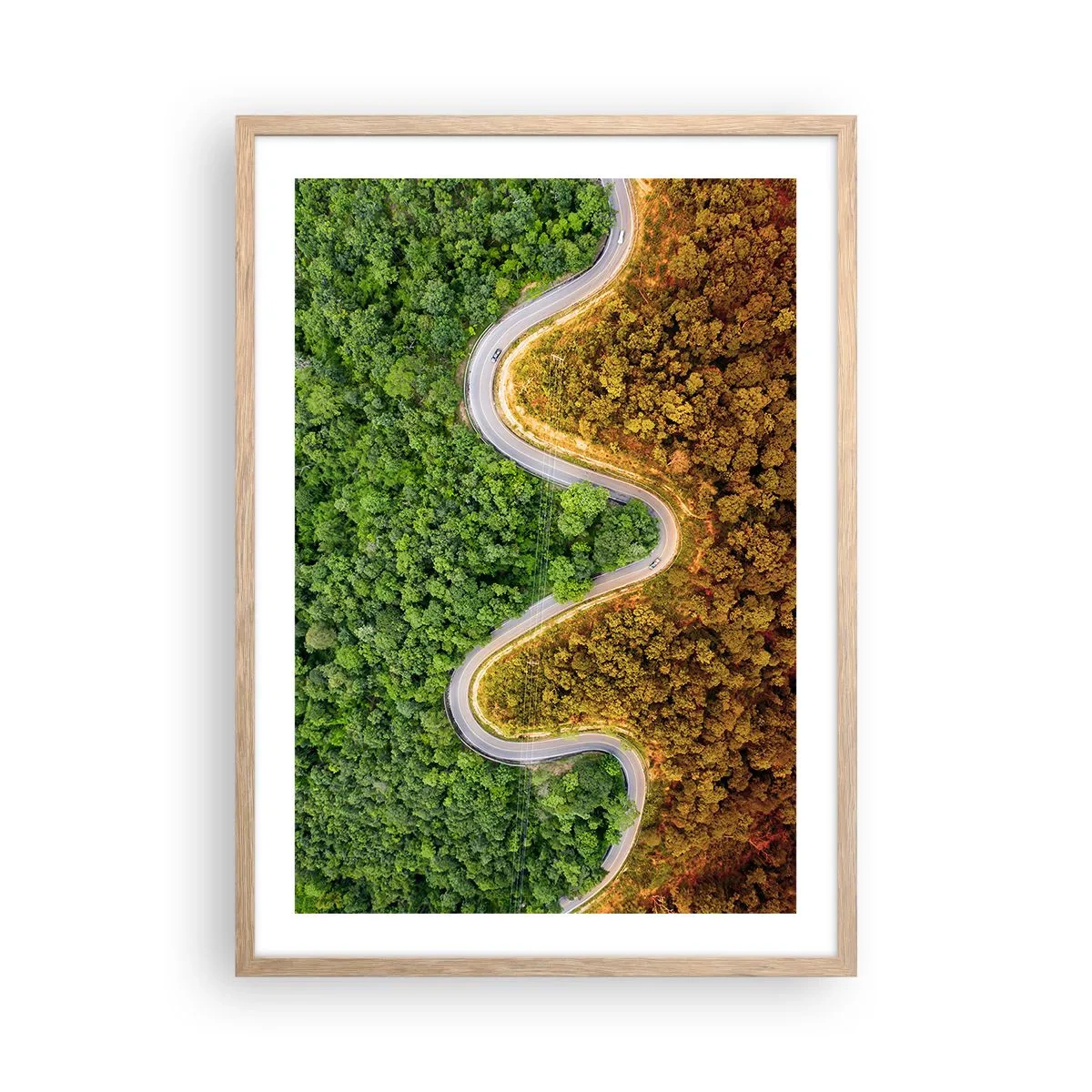 Póster en marco roble claro - Frontera serpenteante - 50x70 cm