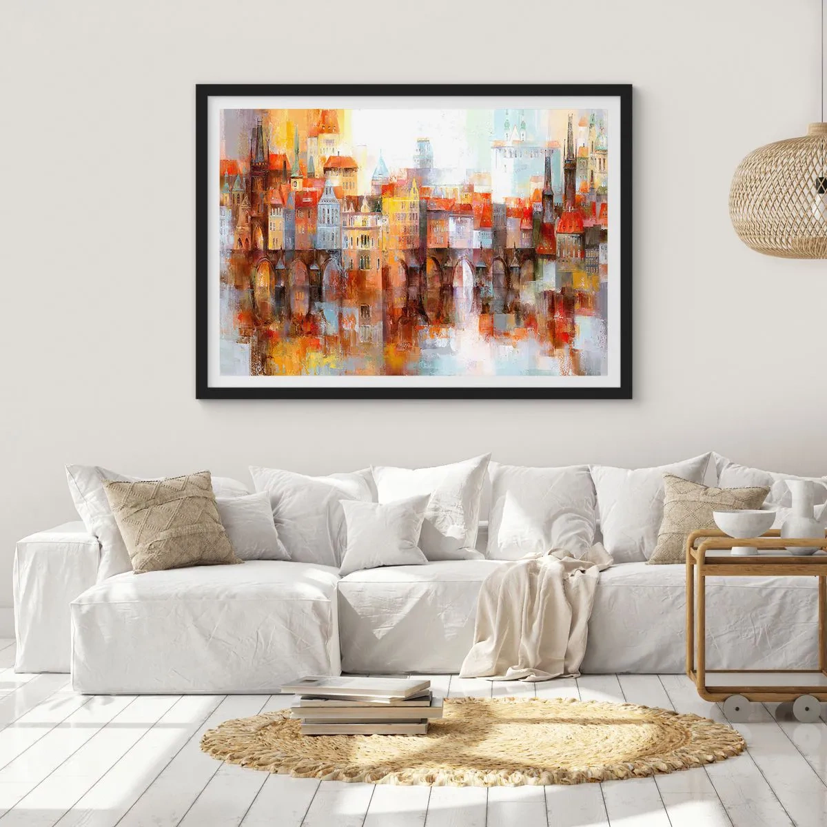 Póster en marco negro - Puente y ciudad - 91x61 cm