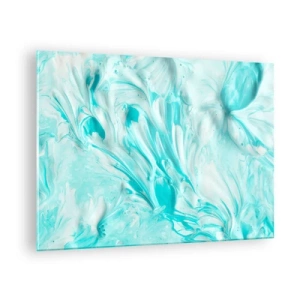 Cuadro sobre vidrio - Impresiones sobre Vidrio - Patrones abstractos azules y blancos que se asemejan al movimiento de las olas - 70x50cm - Juntos para siempre - Decoración de pared moderna para salón y dormitorio ARTTOR