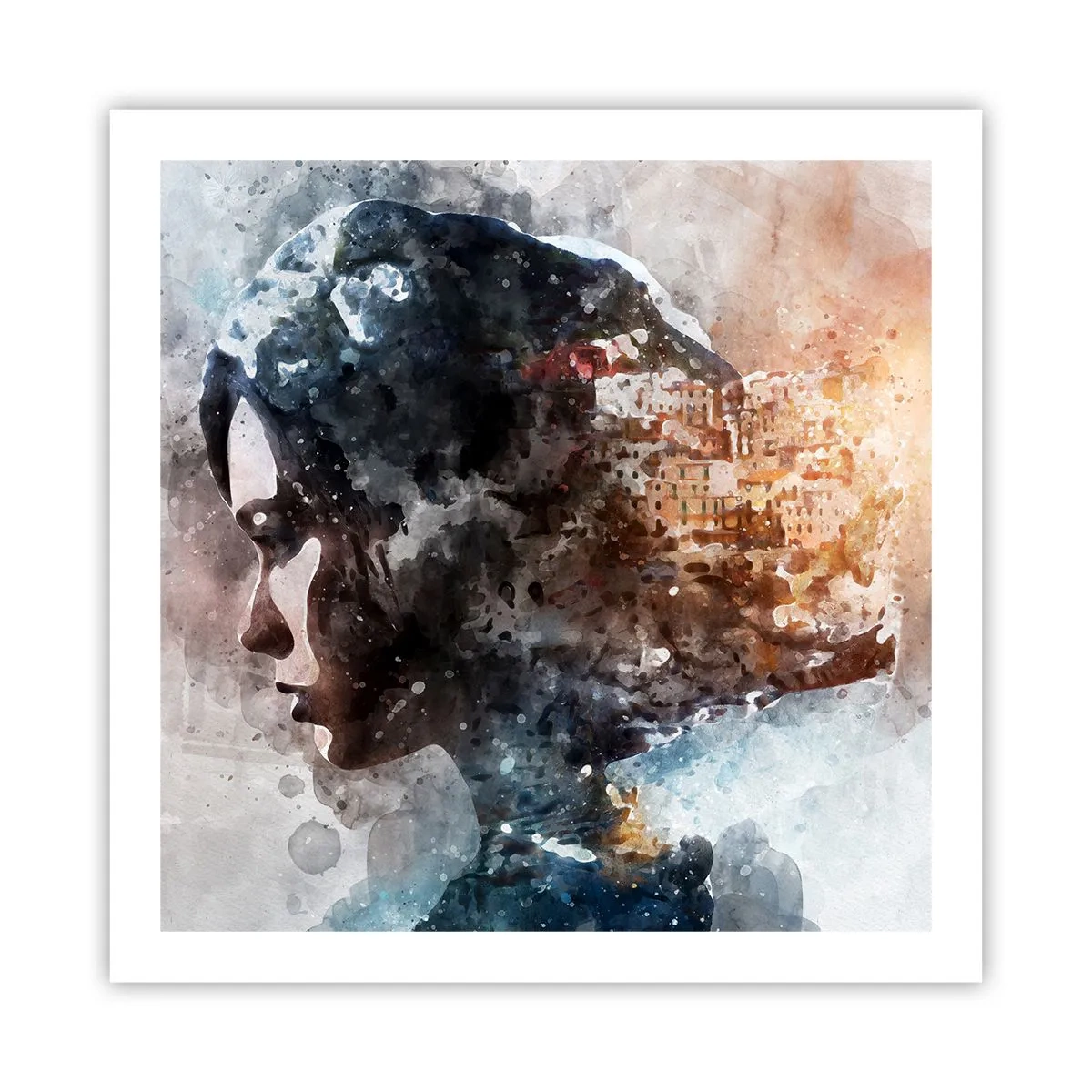 Póster - Una historia sobre una niña con una ciudad de fondo - 60x60 cm