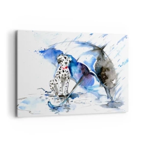 Cuadro sobre lienzo - Impresión de Imagen - Pintura de acuarela de un perro dálmata con un paraguas al fondo. - 100x70cm - Para eso está un amigo - Decoración de pared moderna para salón y dormitorio ARTTOR