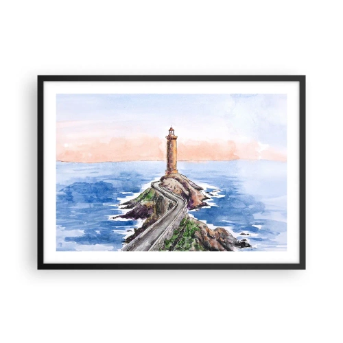 Póster en marco negro - Un faro en una costa rocosa - 70x50cm - Frente al mar - Decoración de pared moderna para salón y dormitorio ARTTOR
