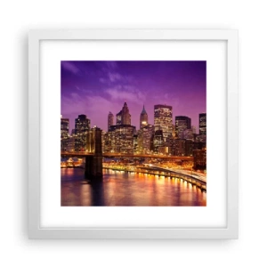 Póster en marco blanco - Manhattan púrpura y dorado - 30x30 cm