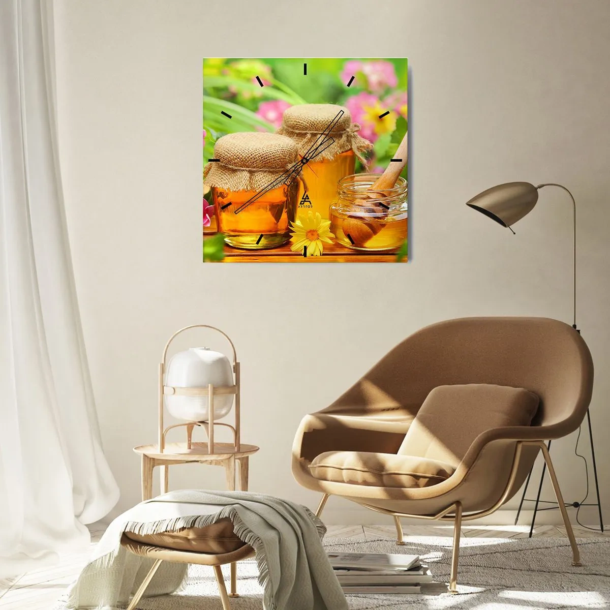 Reloj de pared - Reloj de vidrio - Dulce y floral - 30x30 cm