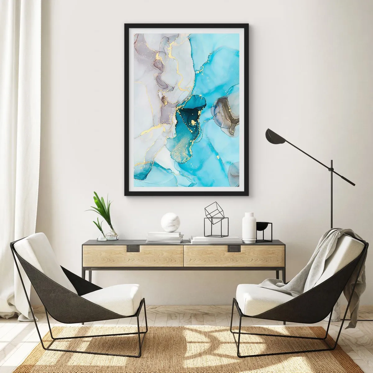 Póster en marco negro - Un estudio del encuentro entre el gris y el turquesa - 40x50 cm