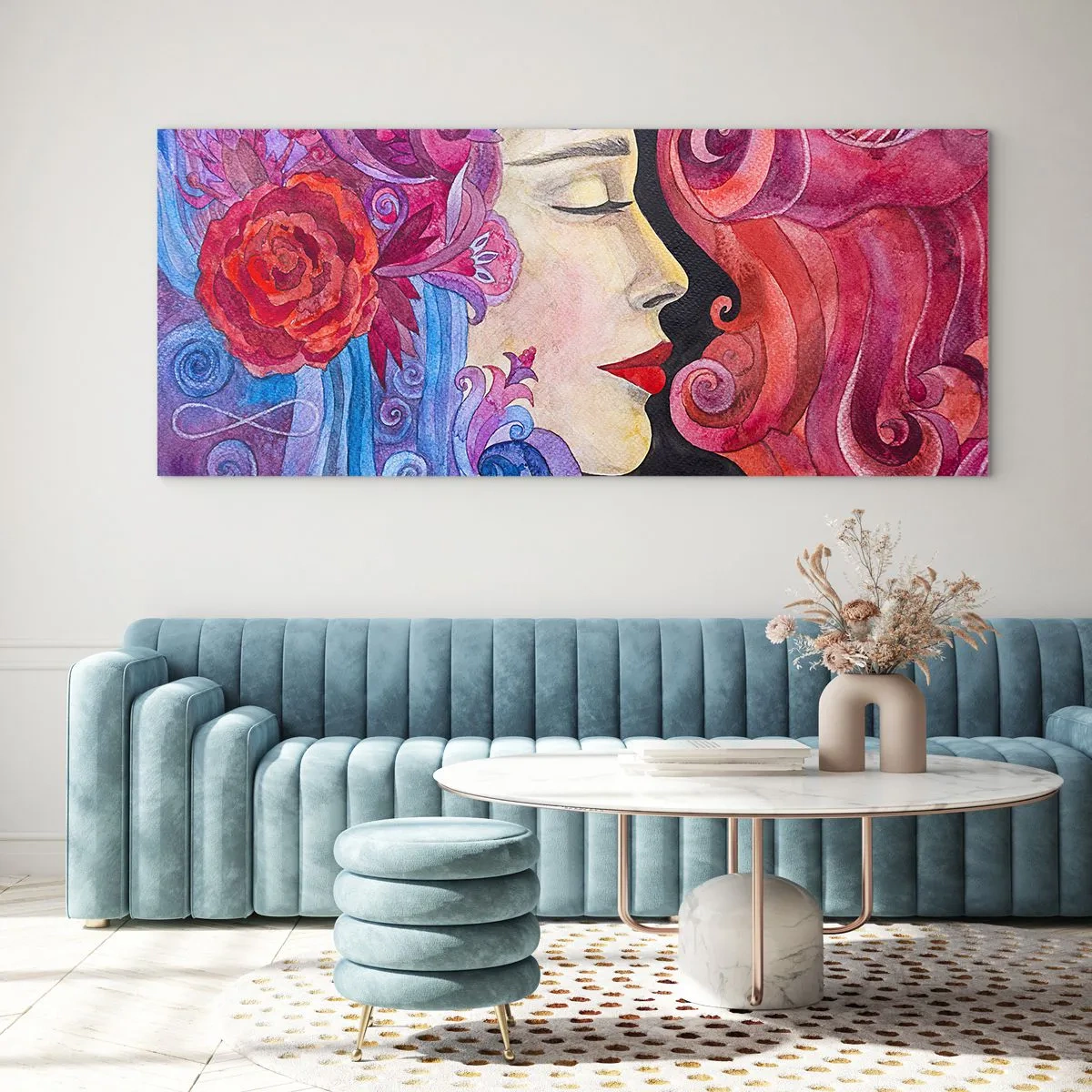 Cuadro sobre vidrio - Impresiones sobre Vidrio - Inspiración en rojo y violeta - 100x40 cm