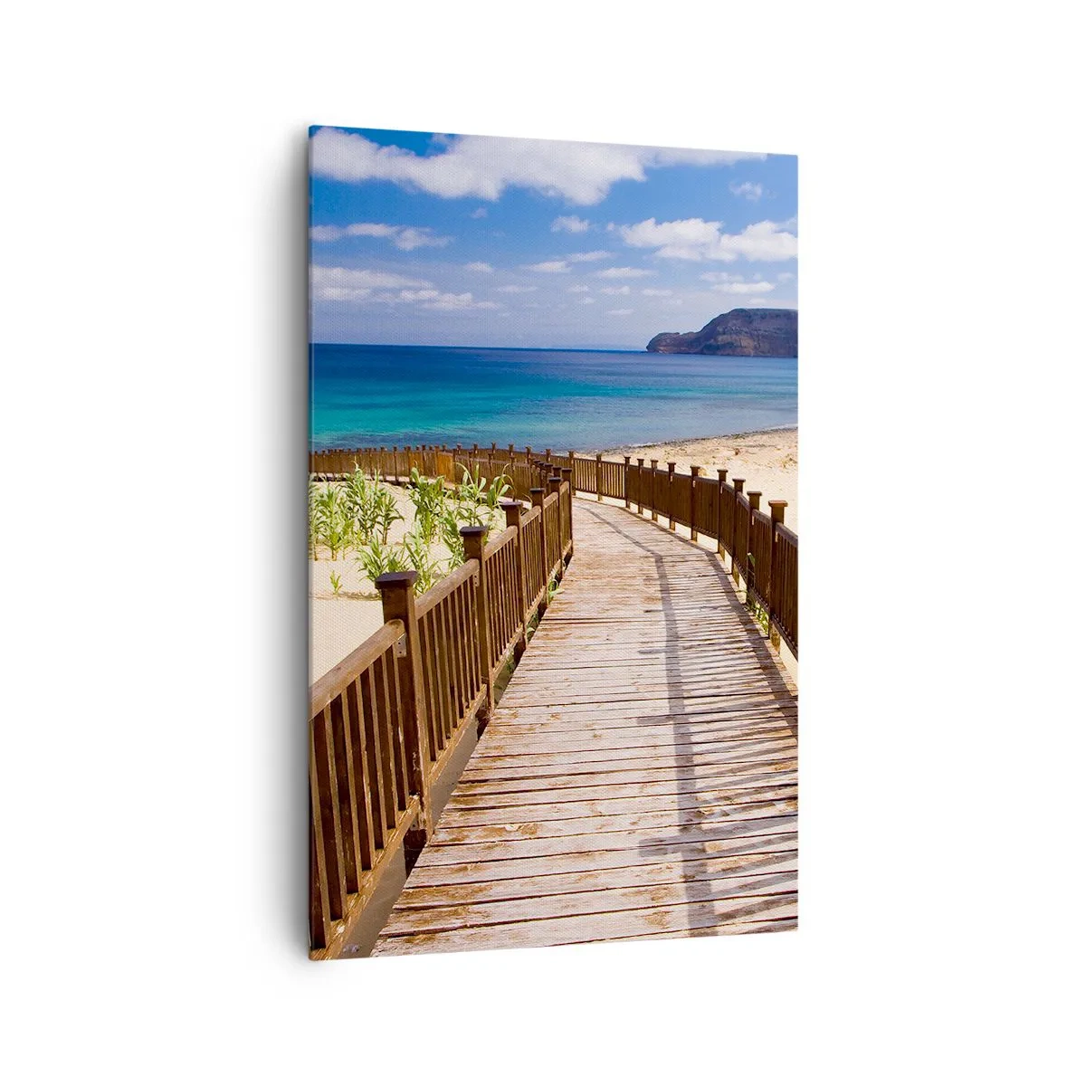 Cuadro sobre lienzo - Impresión de Imagen - Camino de madera que conduce a la playa con vistas al mar. - 80x120cm - Llévame a la isla de la felicidad - Decoración de pared moderna para salón y dormitorio ARTTOR