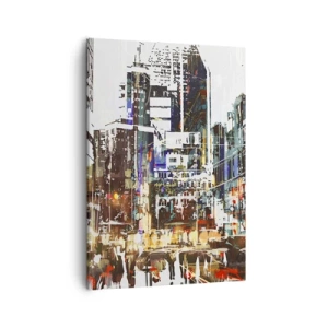 Cuadro sobre lienzo - Impresión de Imagen - Un paisaje urbano moderno de estilo artístico. - 50x70cm - Ciudad parpadeante - Decoración de pared moderna para salón y dormitorio ARTTOR