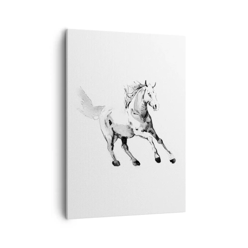 Cuadro sobre lienzo - Impresión de Imagen - Boceto de un caballo al galope en tonos de blanco y negro. - 50x70cm - Alma indómita - Decoración de pared moderna para salón y dormitorio ARTTOR