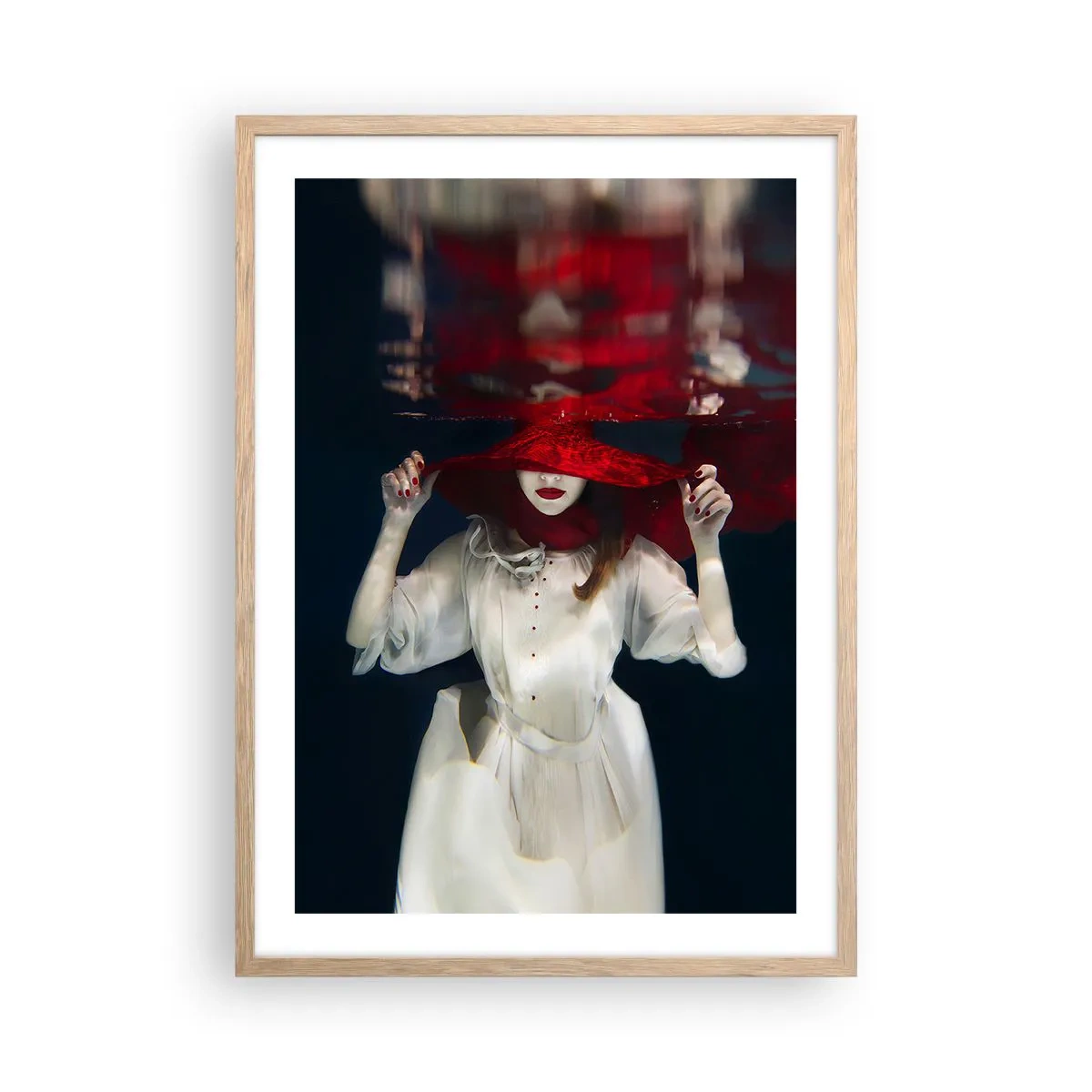 Póster en marco roble claro - Blanco y rojo - 50x70 cm