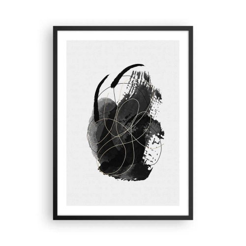 Póster en marco negro - Una composición abstracta en negro con delicadas líneas doradas. - 50x70cm - Salió de la negrura - Decoración de pared moderna para salón y dormitorio ARTTOR