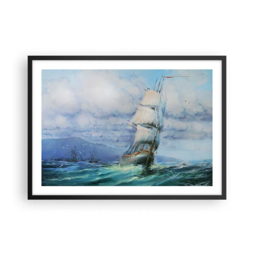 Póster en marco negro - Un barco en un mar tempestuoso - 70x50cm - Viento en popa - Decoración de pared moderna para salón y dormitorio ARTTOR