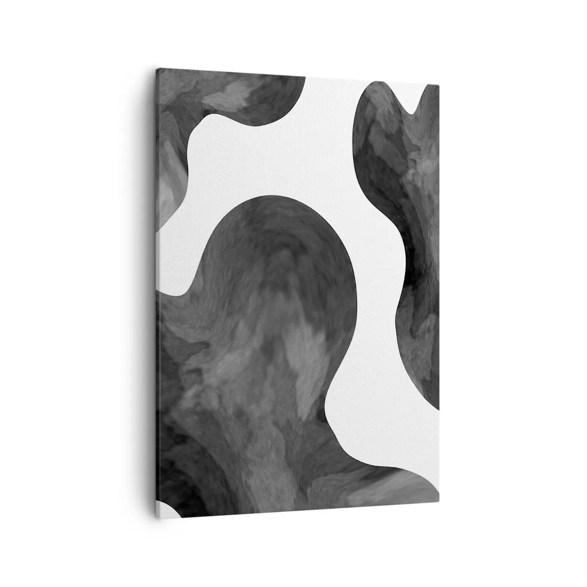 Cuadro sobre lienzo - Impresión de Imagen - Patrón abstracto en tonos de gris y blanco. - 50x70cm - El blanco fluye sobre el negro - Decoración de pared moderna para salón y dormitorio ARTTOR