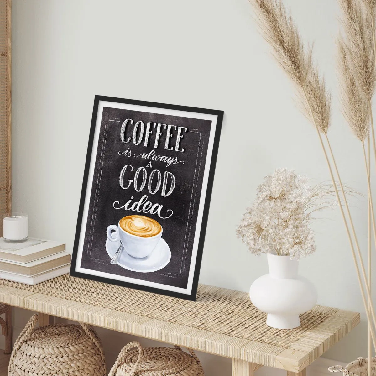 Póster en marco negro - Póster de café con letras estilo pizarra. - 50x70cm - Por supuesto - Decoración de pared moderna para salón y dormitorio ARTTOR