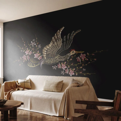 Fotomural Standard Eco - Ave florida - Pájaro, Gráficos, flores - 250x175 cm