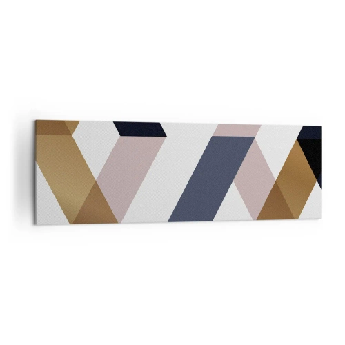 Cuadro sobre lienzo - Impresión de Imagen - Patrones geométricos en tonos dorados y azul marino. - 160x50cm - Rectas y ángulos - Decoración de pared moderna para salón y dormitorio ARTTOR