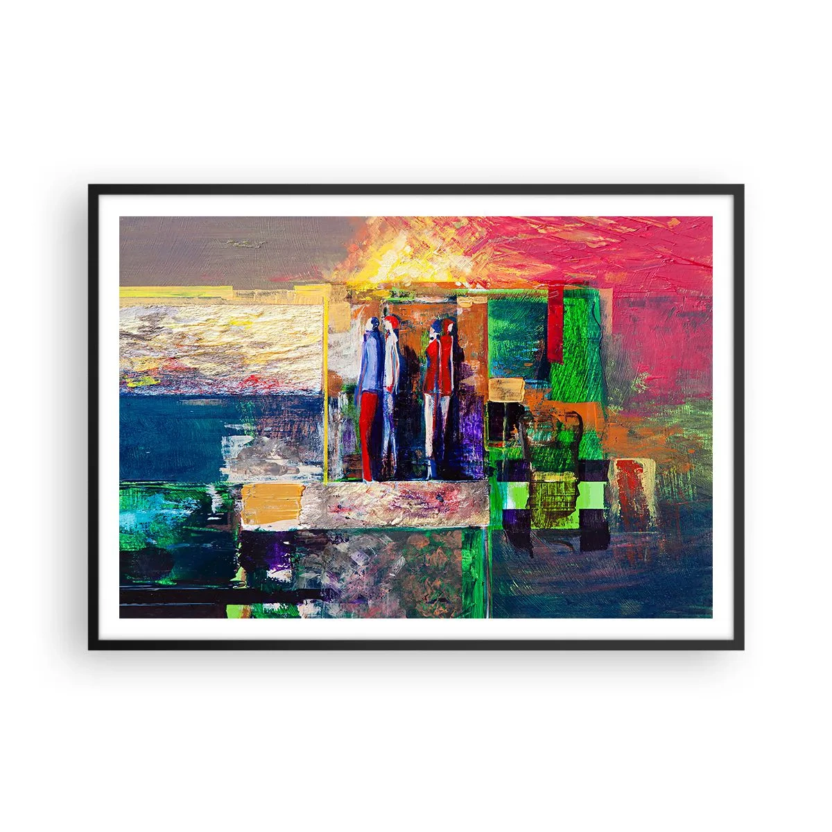 Póster en marco negro - Composición abstracta con figuras y patrones geométricos. - 100x70cm - Relaciones y emociones - Decoración de pared moderna para salón y dormitorio ARTTOR